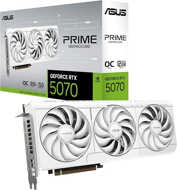 ASUS SFF-Ready Prime NVIDIA GeForce RTX 5070 White OC Edition Graphics Card (PCIe 5.0, 12GB GDDR7, HDMI/DP 2.1, 2.5-Slot, Axial-tech Fans, Dual BIOS),