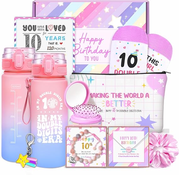 10 Year Old Girl Gifts, Gifts for 10 Year Old Girl 10th Girls Birthday Gift Ideas for Daughter, Sister, Niece, Granddaughter, Happy 10th Birthday Decorations Set of 10