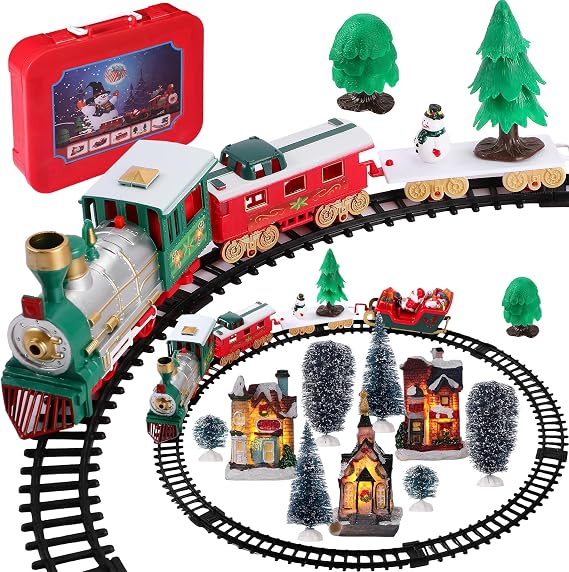 Thyle 10 Pcs Mini Christmas Village Train Decoration Under the Xmas Tree