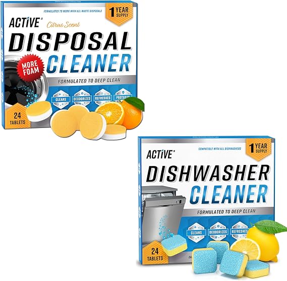 ACTIVE Garbage Disposal Cleaner and Dishwasher Cleaner - Includes 24ct Disposal Cleaning Tabs and 24ct Dishwasher Cleaning Tabs