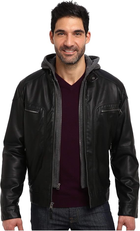 Calvin Klein Men's Motorcycle Jacket With Removable Hoodie
