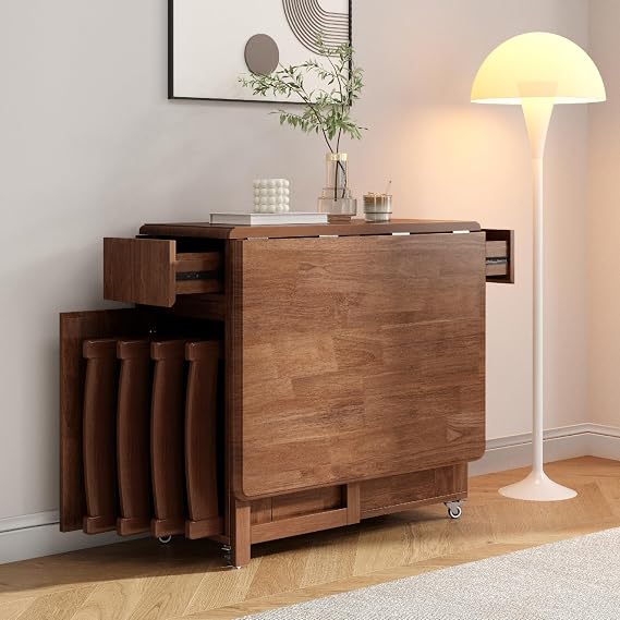 Space Saving Solid Wood Folding Dining Table 150CM Drop Leaf Table