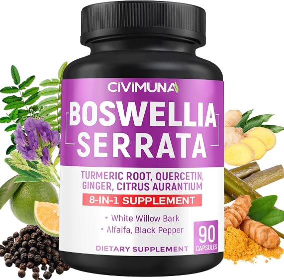 Boswellia Capsules with Boswellia, Turmeric, Quercetin and More - 90 Capsules for 3 Months Supply