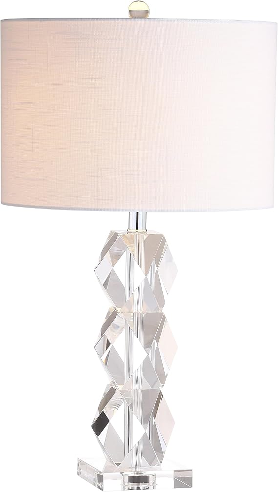 JONATHAN Y Sofia Faceted Crystal Metal Column Table Lamp 26", Clear