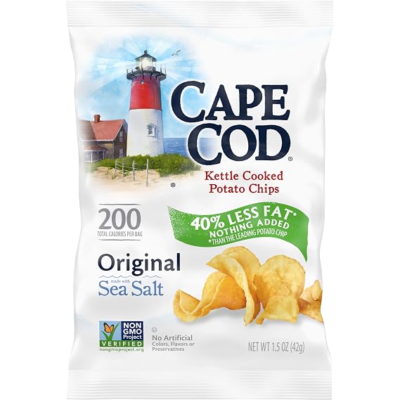 Cape Cod Potato Chips, Less Fat Original Kettle Cooked Chips, 1.5 Oz
