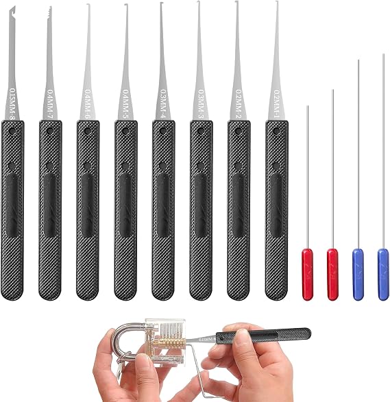 Broken Key Extractor Set,12PCS Precision Lock Repair Tools Set (0.2-0.4mm),Broken Key Extractor Kit for Removing Broken Keys from Car, Home & Door Locks