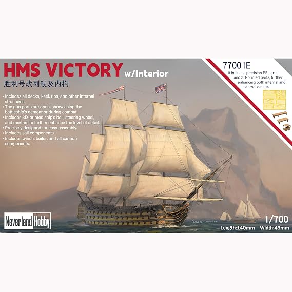 HMS Victory Model Kit, 1/700 Scale, with Interior Details and Ship Components Neverland Hobby,Includes Precision PE Parts and 3D-Printed Parts (77001E)