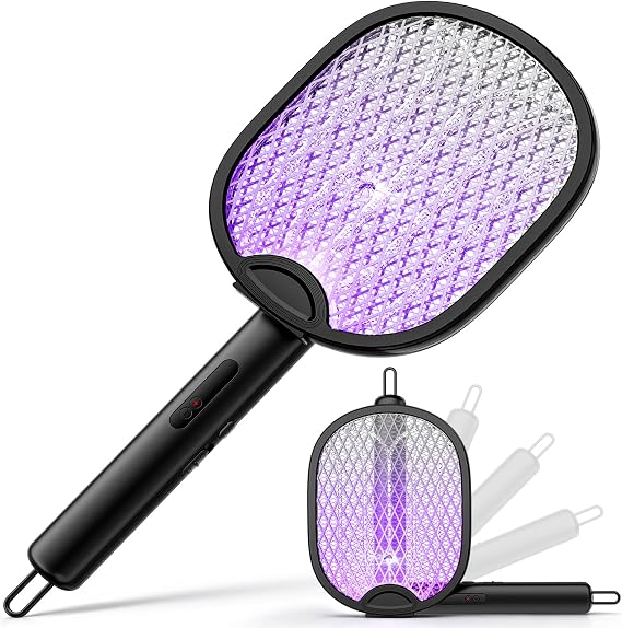 2 in 1 Electric Fly Swatter 4000V, Bug Zapper Racket, Black