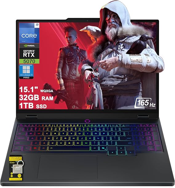 Lenovo Legion 5i Gaming Laptop 15.1" WQXGA 2560x1600 OLED 165Hz (100% DCI-P3, 1000nits HDR) Intel 24-core i9-14900HX 32GB RAM 1TB SSD GeForce RTX 5070 (Up to 798 AI Tops) RGB Backlit Win11Pro ICP Hub