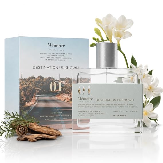 Destination Unknown 3.4 oz. Eau de Parfum by Memoire Archives | Fresh Floral Scent | Freesia, Jasmine Sambac, Oakmoss & Cedar Notes
