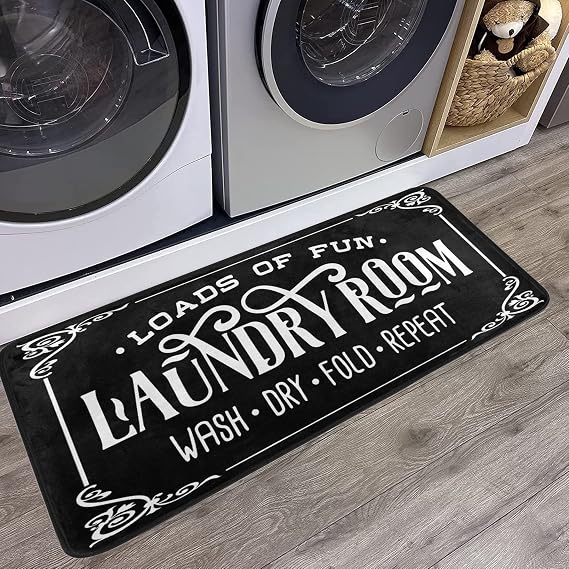 Laundry Room Rug Washing Machine Room Farmhouse Runner Rugs Bathroom Laundry Decor Mat Black 39x20in...