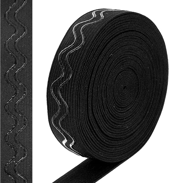 5 Yards 20mm Silicone Strips for Clothing, Non-Slip Elastic Ribbon Stretch Rubbers Elastic Straps Silicone Gripper Tape for Clothing DIY Garment Sewing Crafts Sports Shorts Black