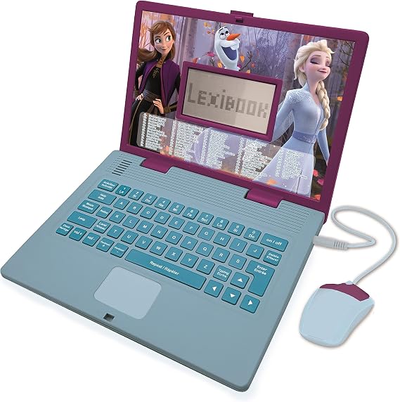 LEXIBOOK Disney Frozen 2 - Educational and Bilingual Laptop French/English - Girls Toy with 124 Activities to Learn, Play Games and Music with Elsa and Anna - Blue/Purple, JC598FZi1