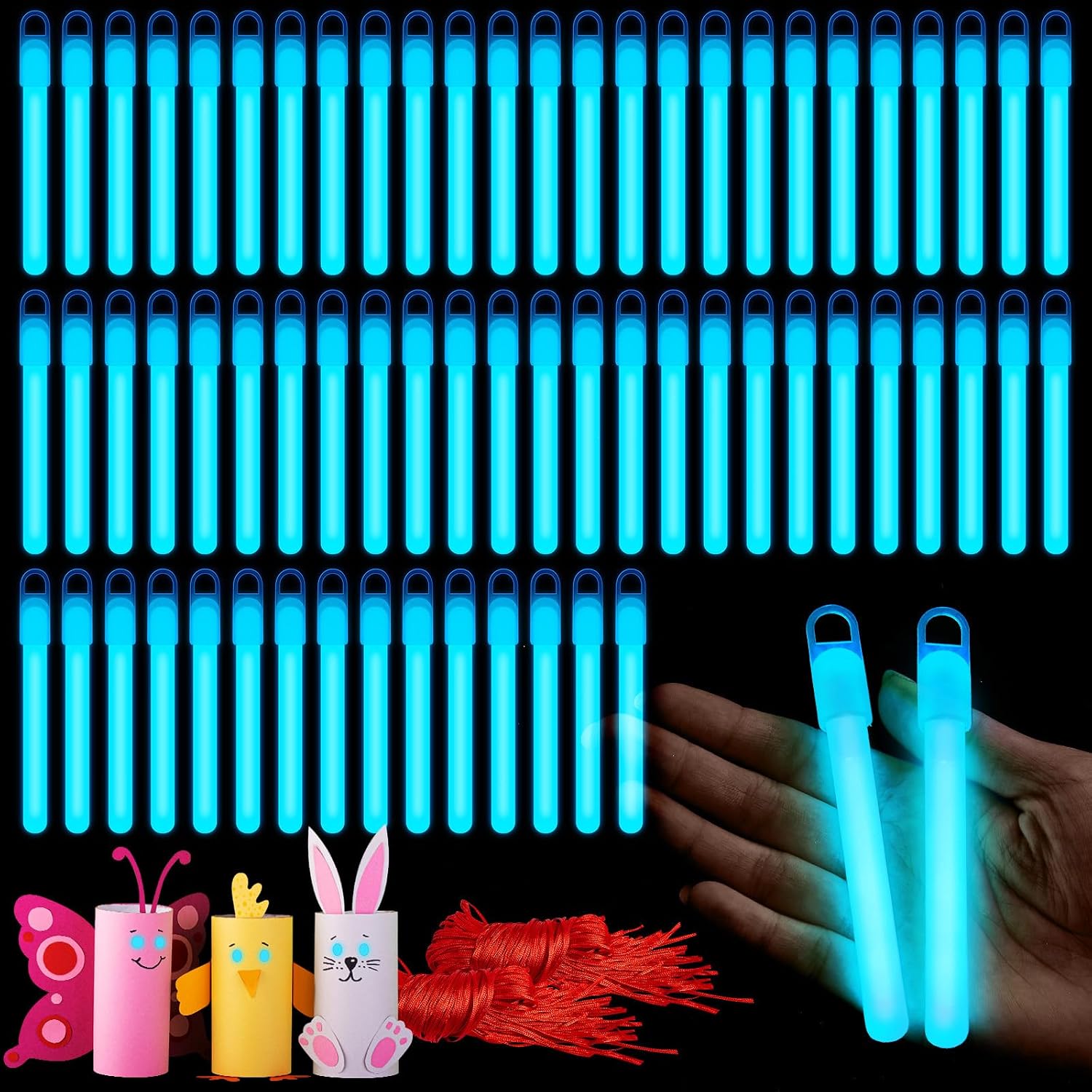 Lewtemi 4 or 6 100 Pack Bright Glow Sticks Bulk, Glow in The Dark Party Supplies Birthday and Holidays Party Favors