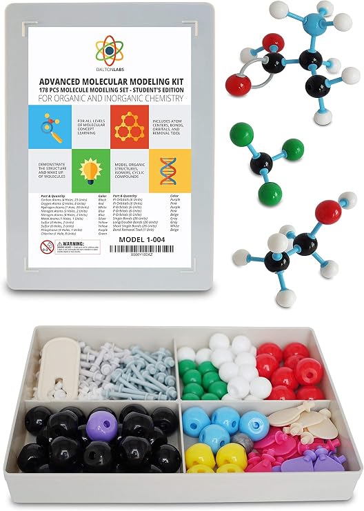 Molecular Model Kit with Molecule Modeling Software and User Guide - Organic, Inorganic Chemistry Set for Building Molecules - Dalton Labs 178 Pcs Advanced Chem Biochemistry Student Edition