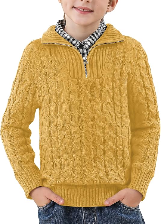 Boys Winter Cable Knit Sweater Quarter Zip Cute Turtleneck Pullover
