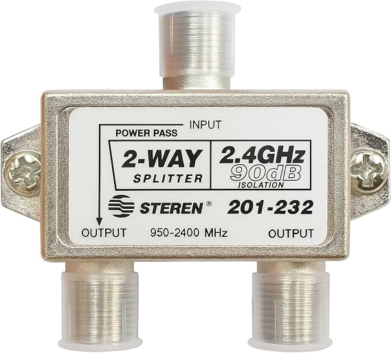 STEREN 2-Way 2.4GHz 90dB 1 Port Power Pass DC Passing On One Port F-Pin Coaxial Splitter [201-232]