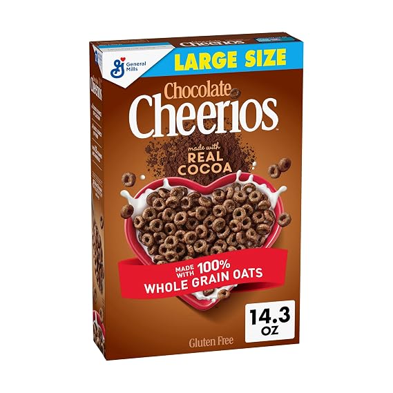 Chocolate Cheerios Gluten Free Breakfast Cereal, Large Size, 14.3 oz | Real Cocoa & Whole Grain Oats, Soluble Fiber for Cholesterol, 21g Whole Grain, 12 Vitamins