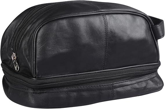 Mens Ladies Large Genuine Leather Travel Overnight Wash Gym Toiletry Cosmetic Shaving Bag with Carry Handle 3530