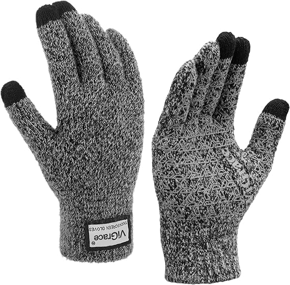 ViGrace Winter Warm Touchscreen Gloves for Men and Women Touch Screen Fleece Lined Knit Anti-Slip Wool Glove
