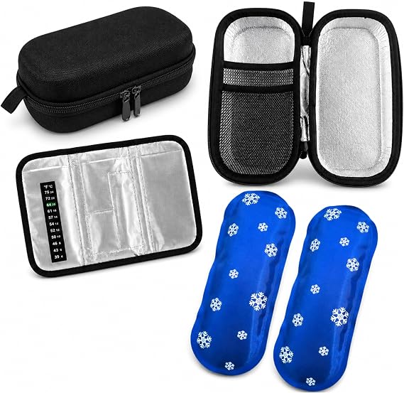 Insulin Cooler Travel Case with 2 Reusable Gel Ice Pack | Built‑in Thermometer | TSA-Approved, Water & Stain Resistant | Insulated Diabetic Travel Bag with Pouch for Insulin Pens, Vials & Medication
