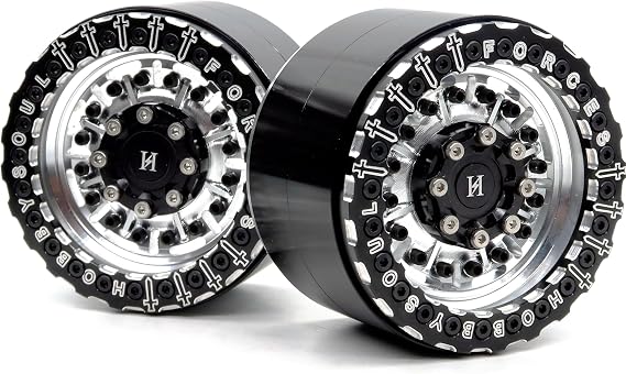 2pcs RC Aluminium 2.2 beadlock Wheels Hex 12mm 2.2 Rims Silver & Black Color Weight About 160g/wheel Fit for RC Mud Crawler Off Road Truck TRX4 SCX10 Capra Gen8