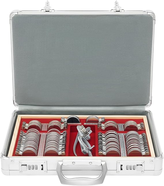 Bacocoo 104-Piece Optical Trial Lens Set Kit, Home Use Sphere, Cylindrical, Prismatic Lenses with Carrying Case, Metal Rim Trial Lens Set Optometric Kit for Optometrists and Vision Testers.