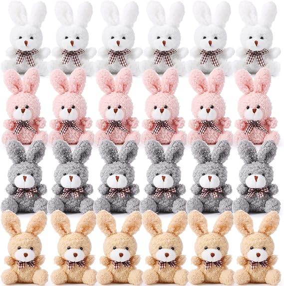 Sotiff 24 Pcs Mini Plush Bunny Stuffed Animal Keychain Gift, Classic Color