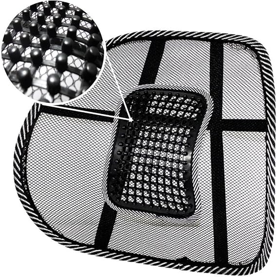 Black Lumbar Mesh Back Brace Support Office Home Car Seat Chair Ventilate Cool Cushion Pad with Massage | Breathable, Massage Beads for Ultimate Comfort (1 Piece)