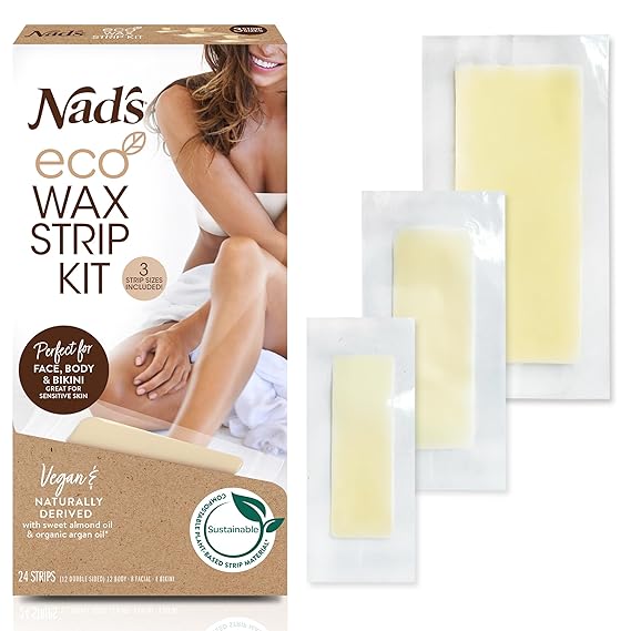 Nad's Wax Kit - All Skin Types - Women's Hair Removal with 8 Facial, 12 Body, and 4 Bikini Strips