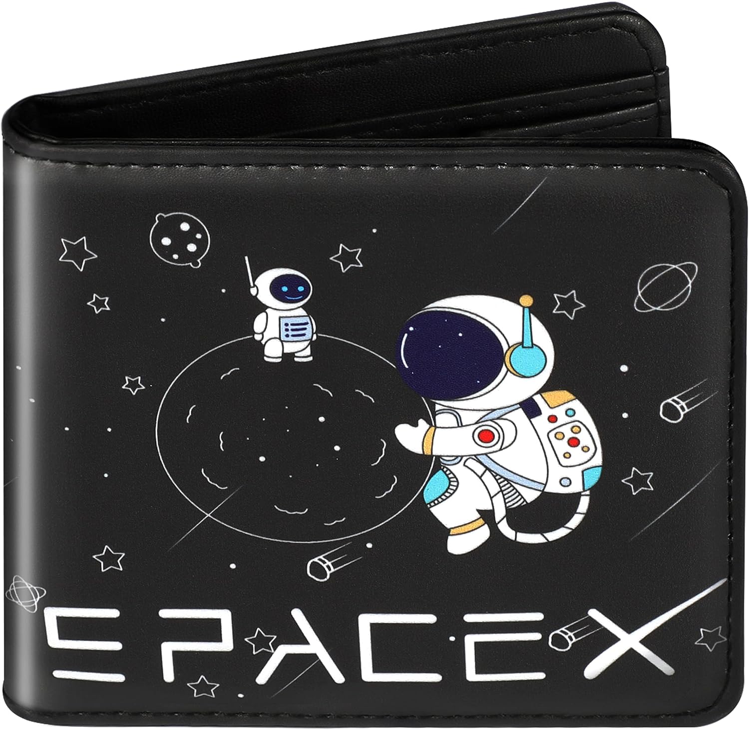 Kids Teen Boys Cool Wallet-Men Mens Men'S Space Nasa Leather Credit Id Card Cash Holder Man Black Rfid Blocking Zipper Wallets With Coin Pocket Id Window Aesthetic Teen Boy Male Youth Guys