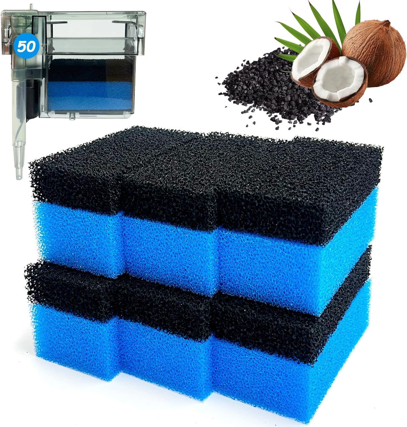 SHIGATSU AquaClear 30パワーフィルター用交換用アクアリウムフィルタースポンジと活性炭パッド 10~30ガロンの水槽用メンテナンスキット 12個パック