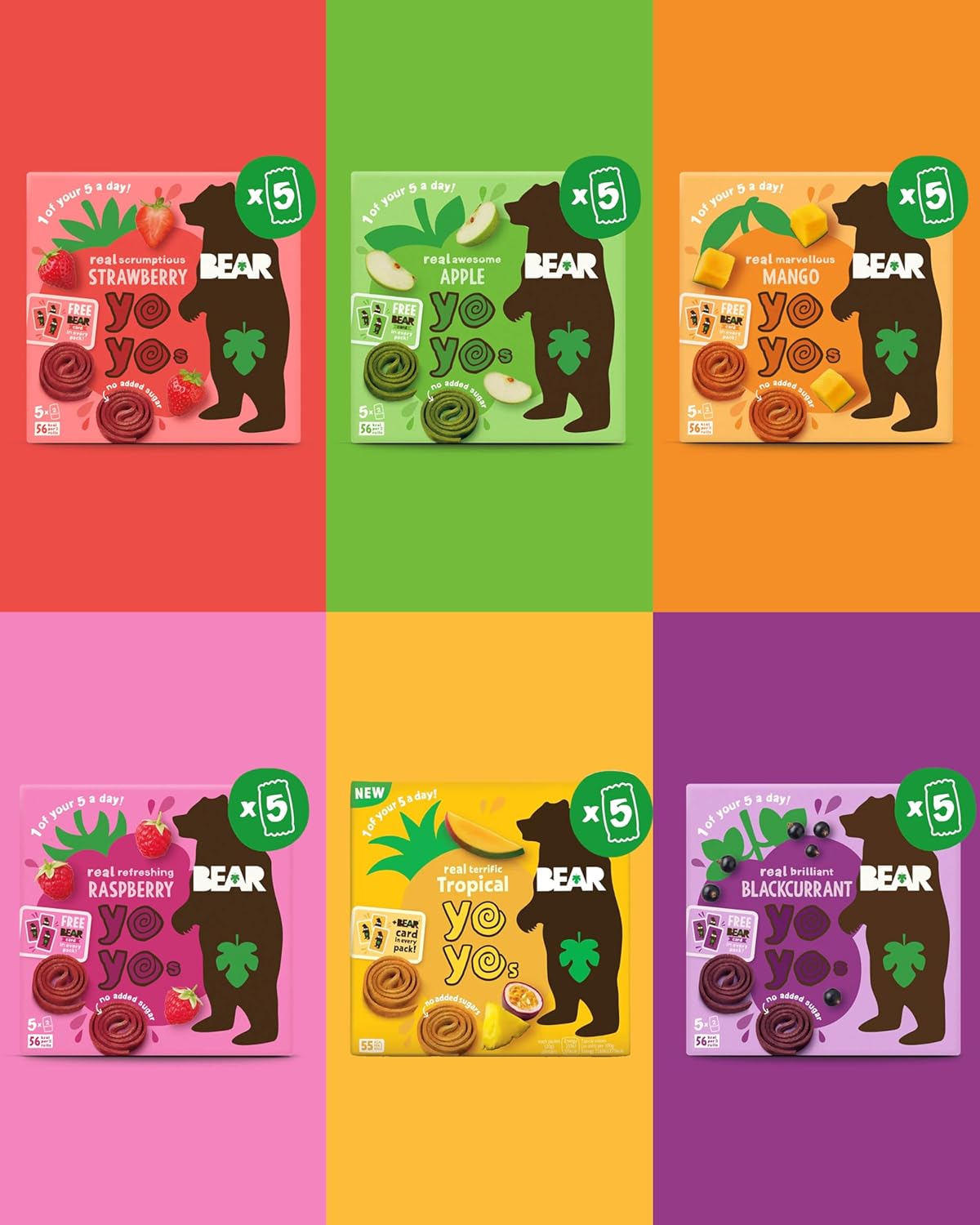 Bear Yoyo Pure Fruit Roll Ups - Yoyo Bear Multipack Pack of 30 - 6x5 20g. Kids Snacks Finger Rolls. Vegan, Gluten Free, No Added Sugar, 1 of 5 a Day. Inc; Strawberry, Apple, Mango, Blackcurrant.
