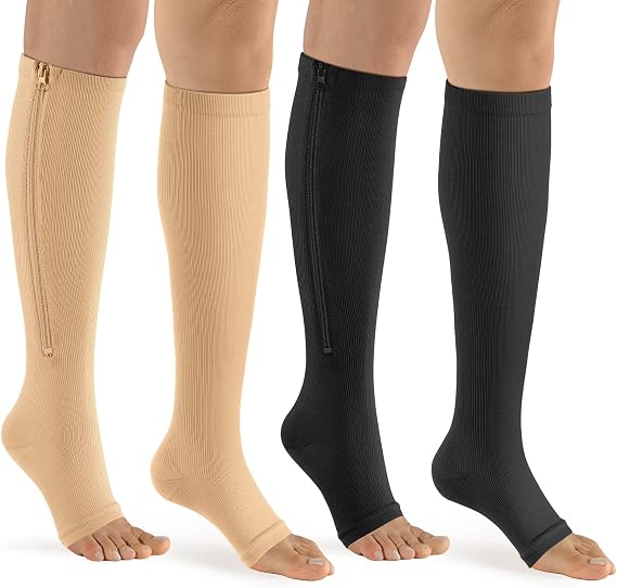 bropite Zipper Compression Socks Women & Men |15-20mmHg Open Toe knee high