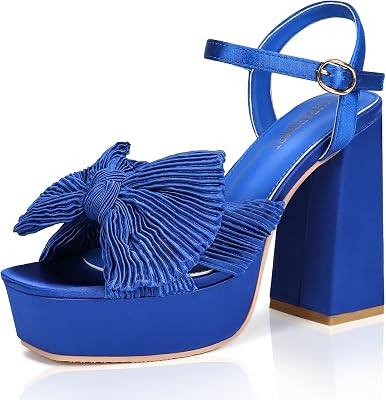 KHPAERMEI Bow Knot Platform Heels for Women Fashion Open Toe Chunky Heeled Sandals Ankle Strap Wedding Party Dress High Heels