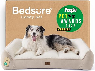 Bedsure SupportMaxTM XL Orthopedic Dog Beds Large Sized Dog - Extra Thick Supportive Dogs Couch with Waterproof Washable Cover, Extra Large Comfort Pet Sofa with Soft Sherpa and Nonskid Bottom, Beige