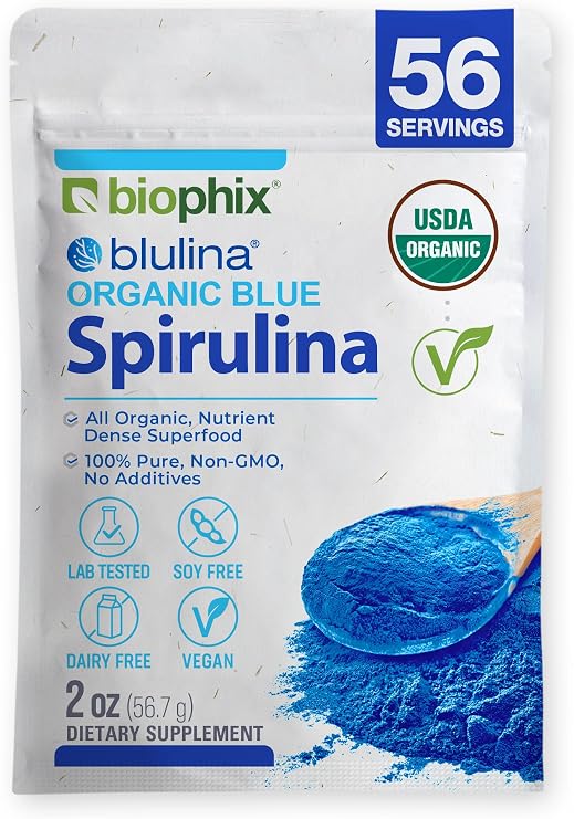 biophix Blue Spirulina Powder Organic Blulina 2 oz - Algae Organic Spirulina Powder 56 Servings - Superfood Supplement - Natural Blue Pigment - Espirulina en Polvo Organica Pura Azul