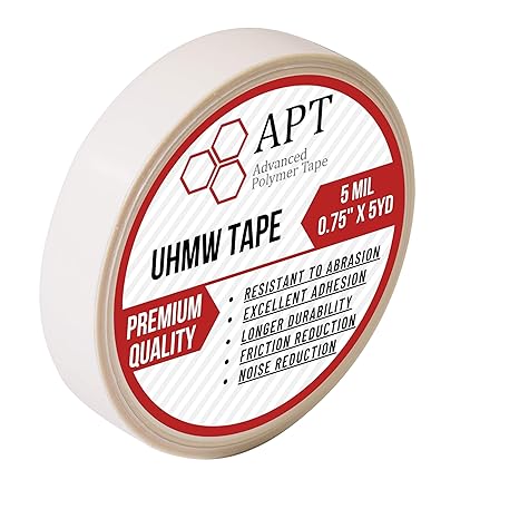 APT, UHMW (Ultra-high Molecular Weight) Polyethylene Tape, Resists Abrasion, Impact, for Surface Protection and Friction and Noise Reduction for Lining Sliding Surfaces. (0.75" x 5Yds, 5 Mil UHMW)