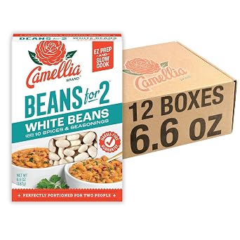 Camellia Brand Cajun White Beans with Seasoning For 2 Easy Dinner for Two, Dried Beans with Authentic Cajun & Creole Seasoning Spices and Vegetable Packets Louisiana White Beans Dinner for 2 Servings 6.6oz Pack of 12