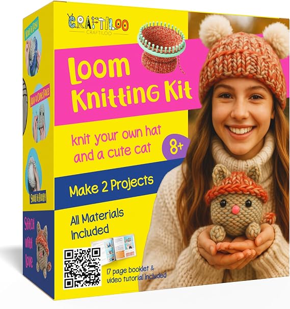 Knitting Kit for Kids - Beginner Loom Knitting Kit to Make a Hat & Cat