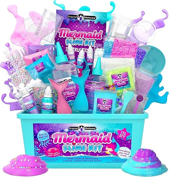 Original Stationery Mermaid Slime Kit, 35-Pieces Slime Set to Make Glow in The Dark Slime with Lots of Sparkle Slime Add Ins, Mermaid Gifts for Girls