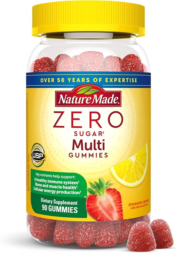 Nature Made Zero Sugar Multivitamin Gummies, Mens & Womens Multivitamins, Daily Nutritional Support Vitamin and Mineral Supplement, Aspartame Free, 90 Gummies, 45 Day Supply