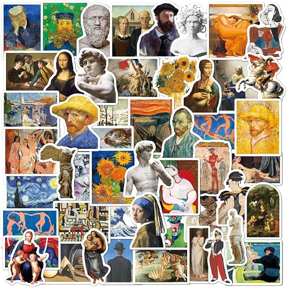52pcs Famous Painting Stickers Aesthetic,Van Gogh Art Decals for Laptop Water Bottles Bike Skateboard Computer,Waterproof Vinyl Wall Graffiti Stickers Pack