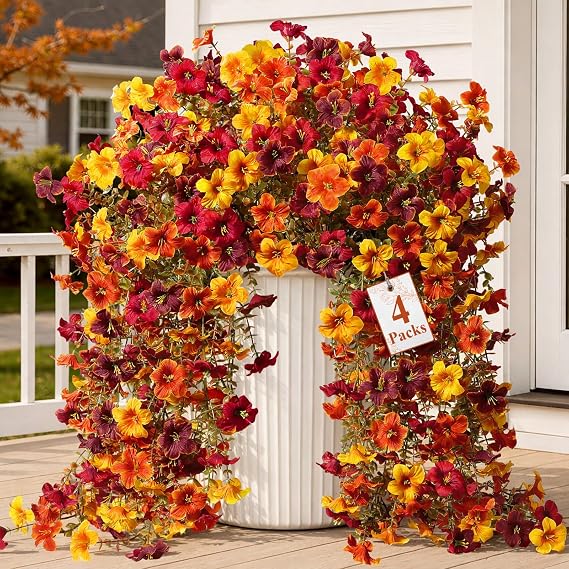 4 Pcs Upgrade Big Artificial Hanging Fall Flowers for Outdoors Decorations