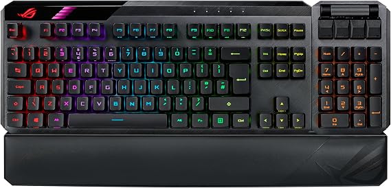 ASUS ROG Claymore II 100% / 80% TKL Wireless RGB Modular Gaming Keyboard, ROG RX Red Switches, PBT Doubleshot Keycaps, Detachable Numpad, Wrist Rest, Media Controls, USB Passthrough-Black, UK Layout