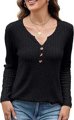 Edelqual Womens Long Sleeve Tops 2025 Fall Winter Sweater Casual Henley V Neck Shirts Light Tunic Trendy Fashion Clothes