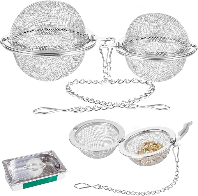 3 Size Jewelry Cleaner Baskets Jewelry Steam Cleaner Basket Stainless Steel Basket for Small Part and Cleaner Solution with Lock and Hook (S:2 * 1.9in,M:2.8 * 2.6in,L:4 * 3.1 in)