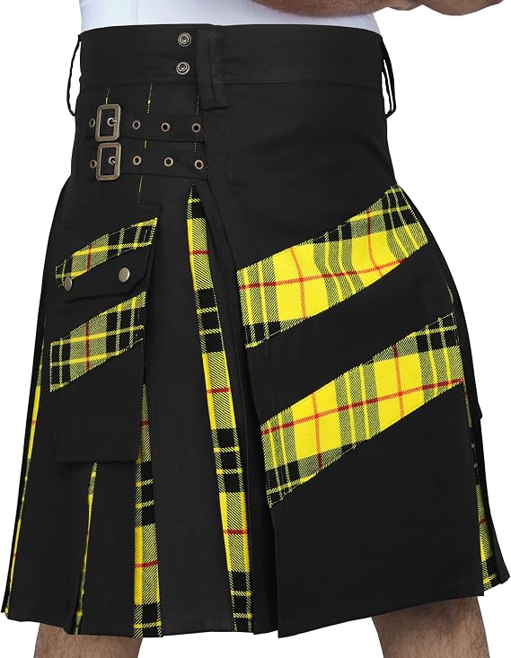 DSS KILTS- Men's Modern Hybrid Cotton & Tartan Cross Strip Designer Kilts for Weddings