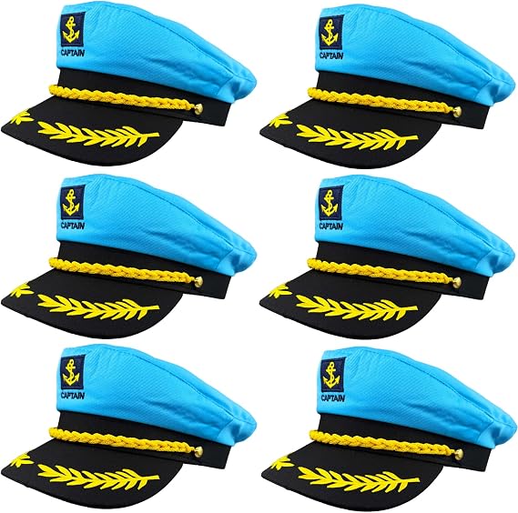 6PC Yacht Captain Hat Nautical Themed Sailor Boat Ship Sailor Party Hats Navy Marines Admiral Cap