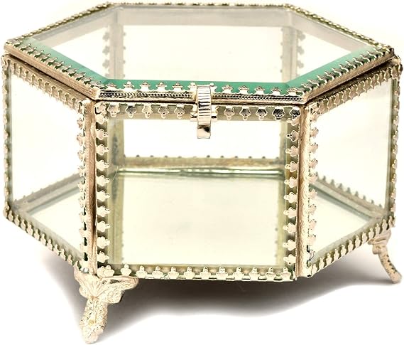 Hexagonal Glass Trinket & Keepake Box